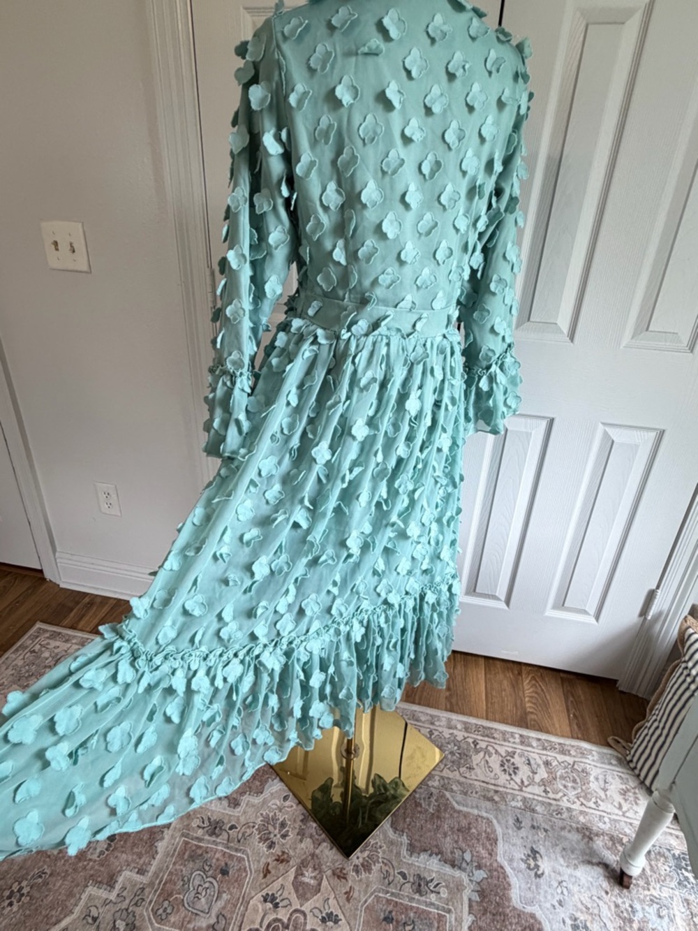 Dainty Jewells Mint Green 3D Floral Midi Dress Size M Modest church Spring - Picture 6 of 11